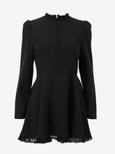 Skater Dresses Polyester Jewel Neck Ruffles Black Chic Long Sleeves Flared Dress Mini Dresses